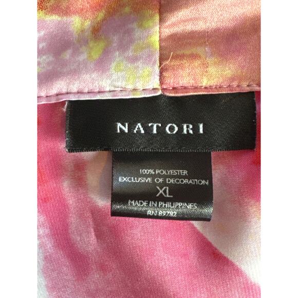 Natori Satin Full Bloom Watercolor Kimono Robe XL Pink Yellow Watercolor Kimono - Picture 6 of 7